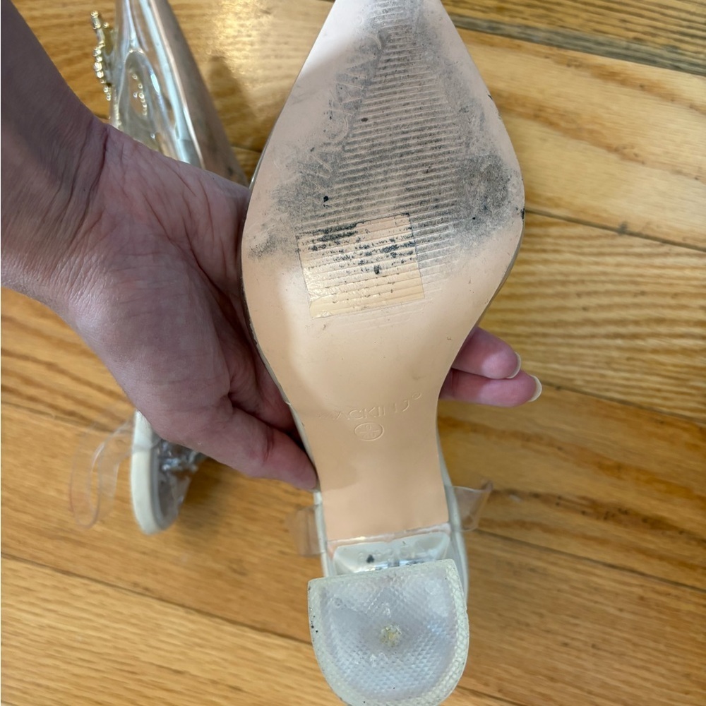 Transparent Point Toe Slingback Pump with Rhinestone Embellishment - Picture 14 of 16